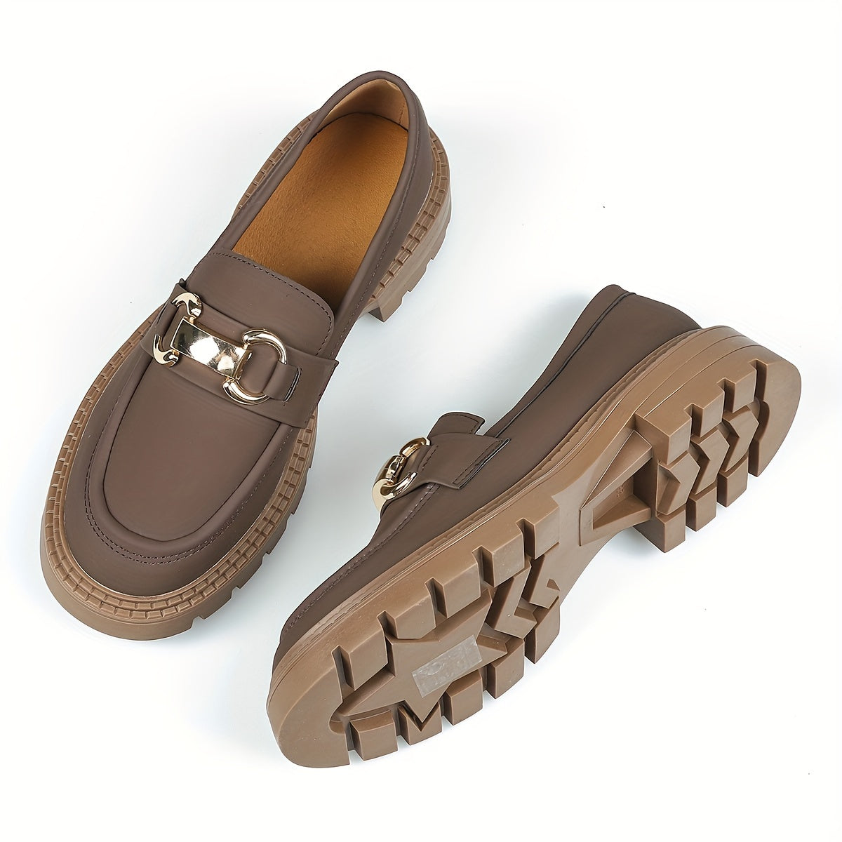 Metallic Chain Slip On Loafers Soft Platform Shoes