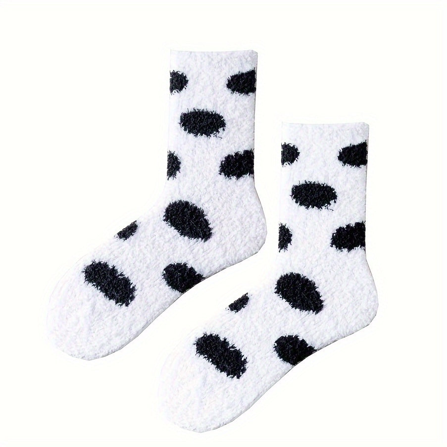 Dot Pattern Plush Socks Comfy & Soft Mid Tube Socks Women's Stockings