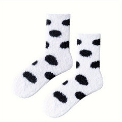 Dot Pattern Plush Socks Comfy & Soft Mid Tube Socks Women's Stockings