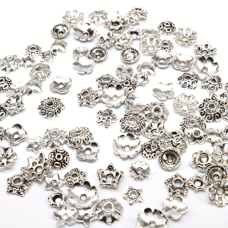 100pcs Antique Silver Bead Hats with Flower Bead Hats DIY Accessorie