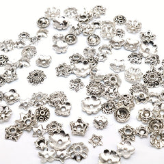100pcs Antique Silver Bead Hats with Flower Bead Hats DIY Accessorie