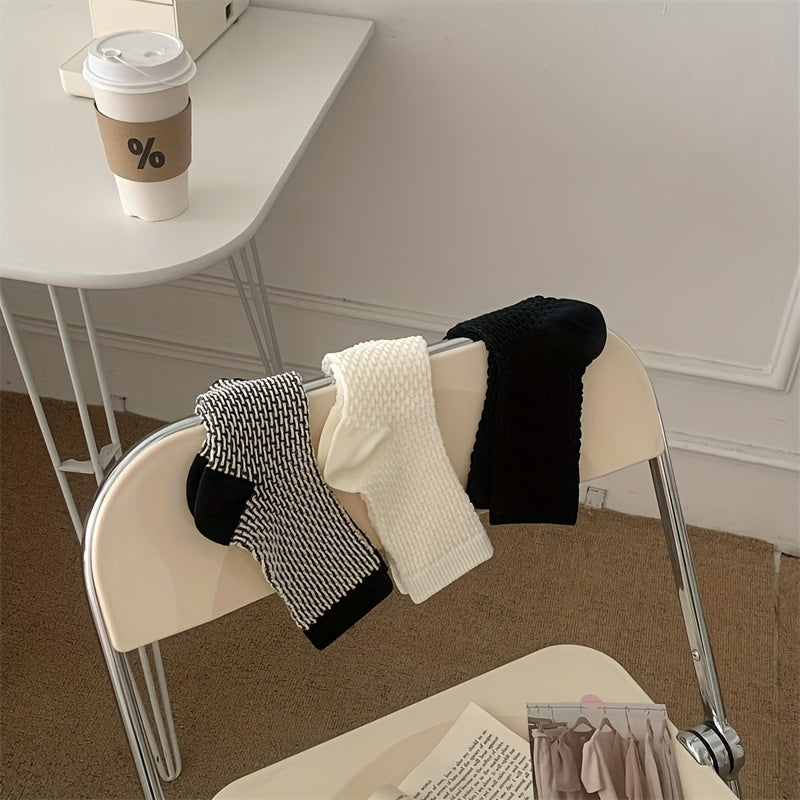 Textured Crew Socks Breathable Mid Tube Women's Stockings