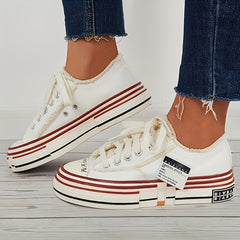 Vintage Letter Patched Raw Trim Skate Shoes for Women