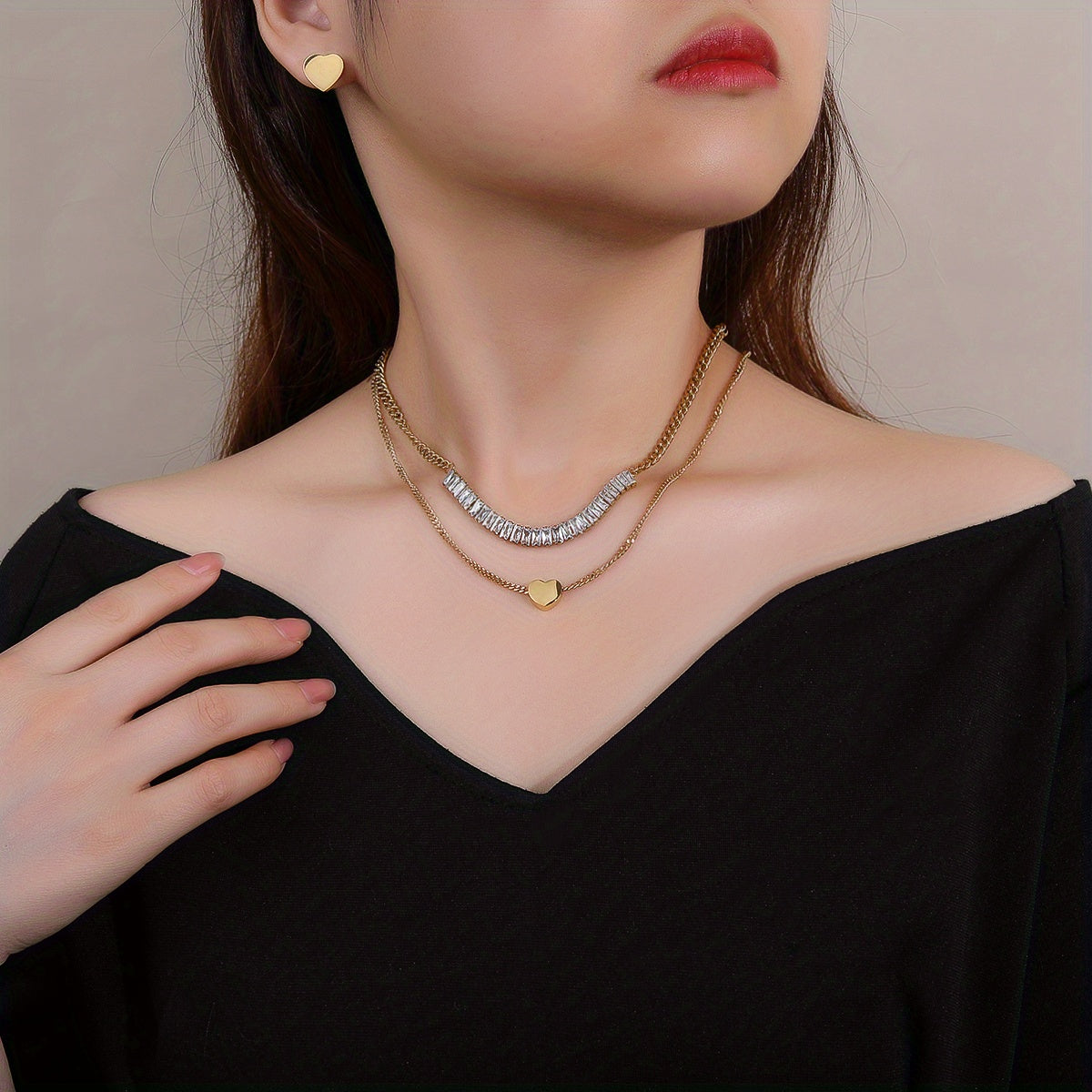 Stainless Steel Love Pendant Autumn Winter Square Jewelry Set