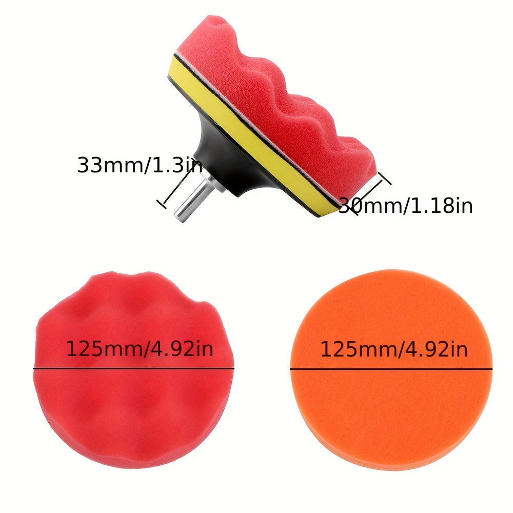 12pcs 125mm Sponge Car Polisher Waxing Pads Buffing Kit
