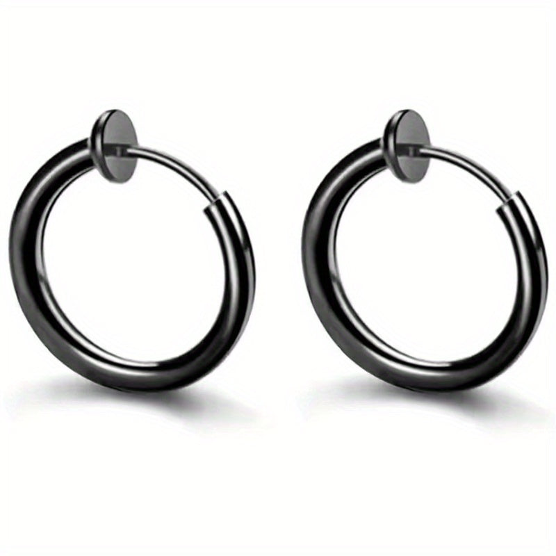 2pcs Stainless Steel Spring Ear Clips Hip Hop Ear Buckle Jewelry
