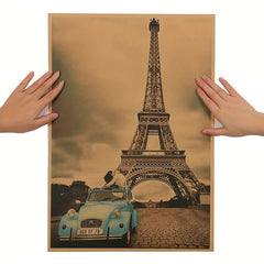 1pc Paris Eiffel Tower Nostalgic Photo Brown Paper Bar Poster Vintage Poster