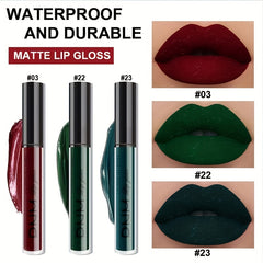 3 Pack Matte Liquid Lipstick Set Long Lasting Dark Red Brown Green Lipstick