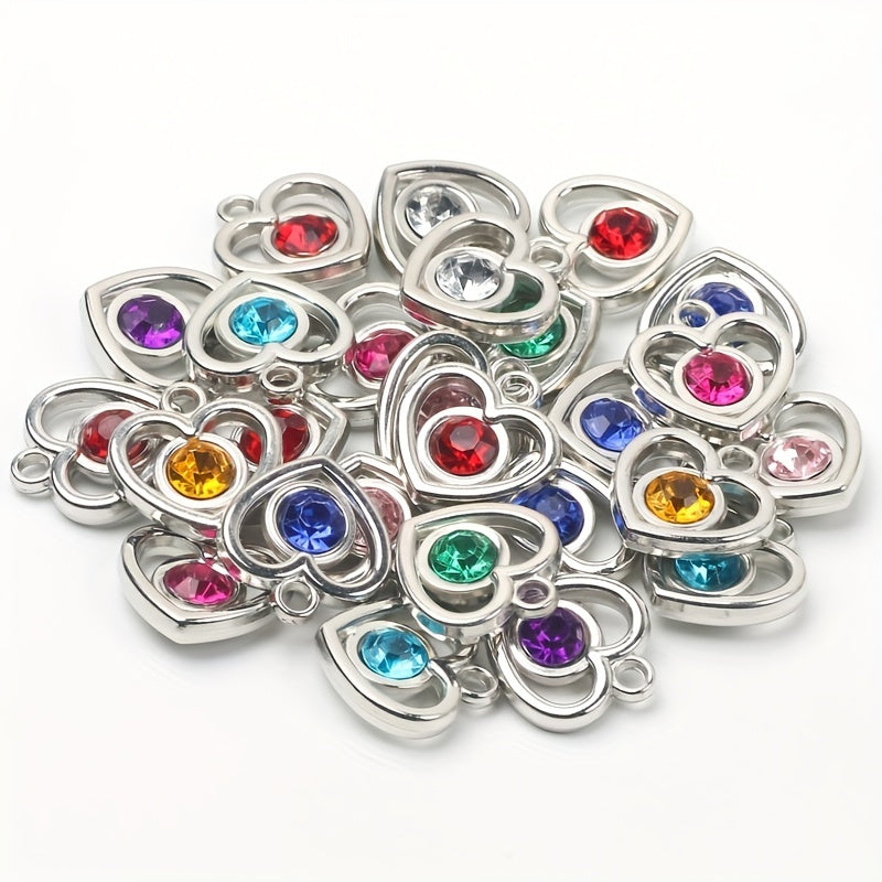 10pcs Colorful Rhinestone Heart Shape Pendant for DIY Accessories