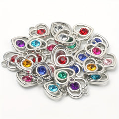 10pcs Colorful Rhinestone Heart Shape Pendant for DIY Accessories