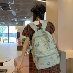 Holographic Letter Print Backpack Preppy Style School Bag