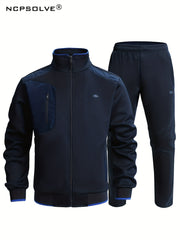 2pcs Men's Sports Suit with Zip Up Jacket and Stretch Pants