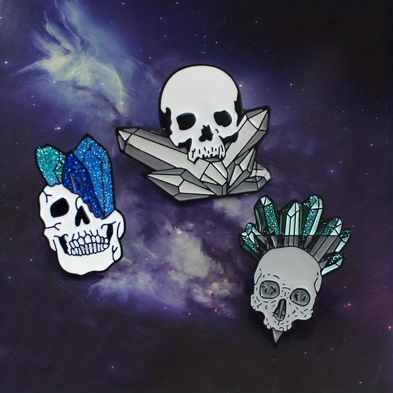 Crystal Column Skull Brooch