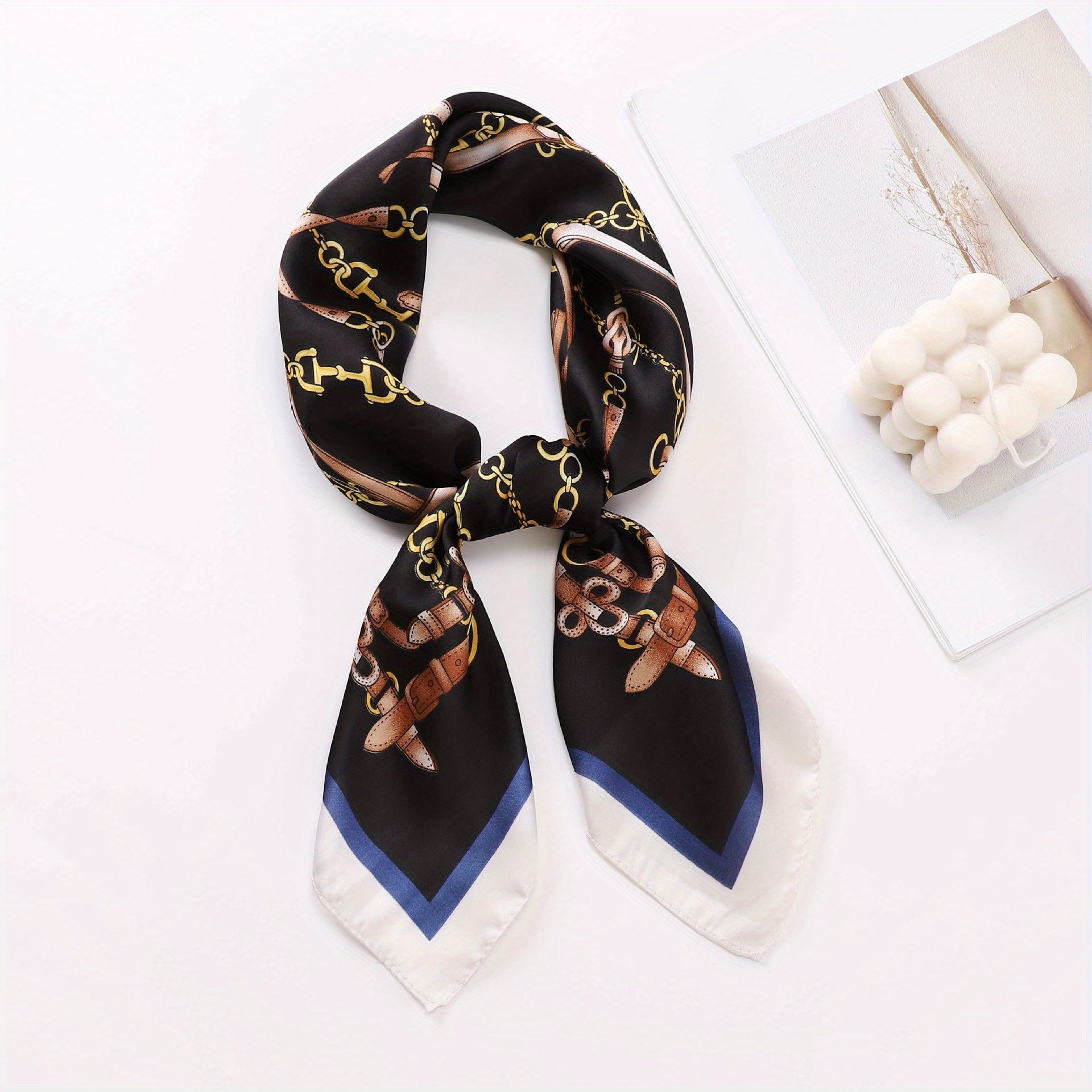 Vintage Chain Belt Print Bandana Bohemia Silk Headscarf