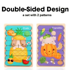 Double Sided Wooden 3D Puzzles Educational Toys For Kids