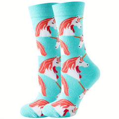 Unicorn Pattern Socks Women's Mid Tube Stockings