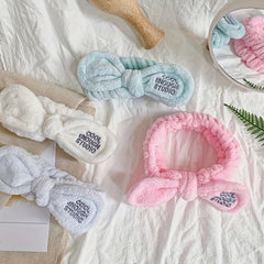 Soft Plush Bowknot Headband Elastic Headband for Spa Makeup