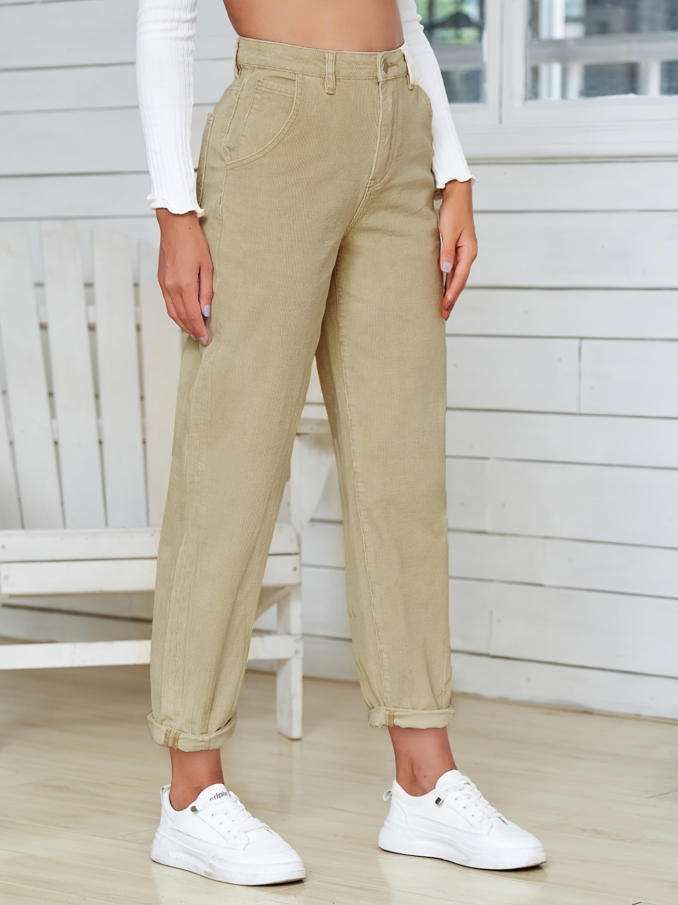 High Waist Mom Jeans Slash Pockets Straight Legs High Rise Denim Pants