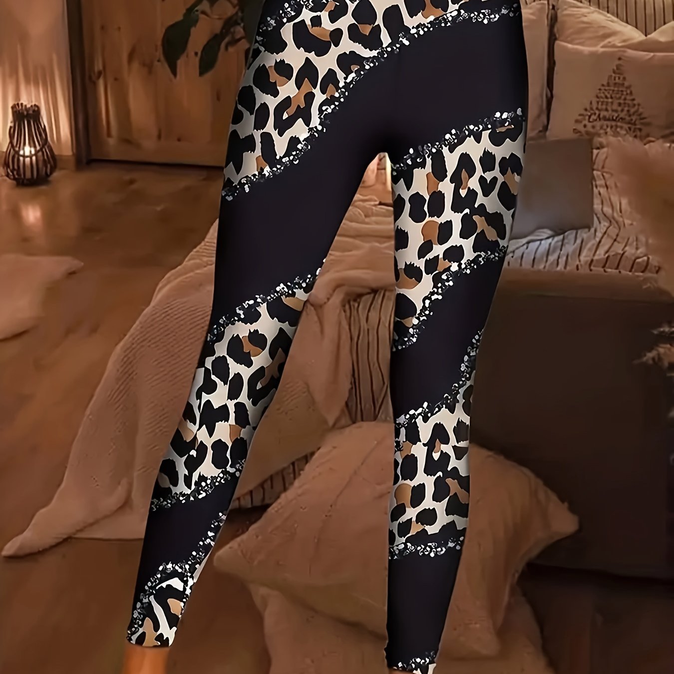  Contrast Leopard Print Stretch Leggings