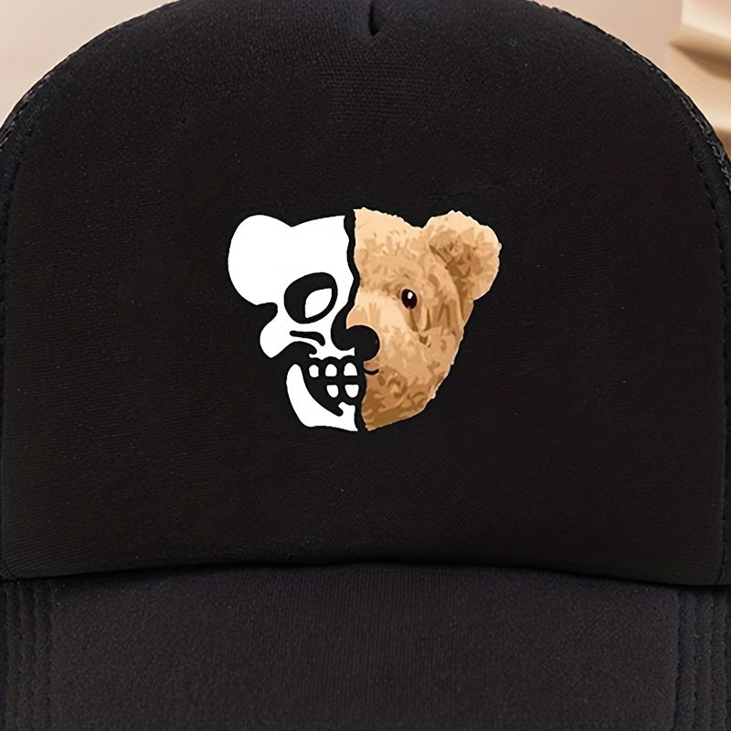 Skull Bear Trucker Hat Hip Hop Mesh Dad Cap For Women