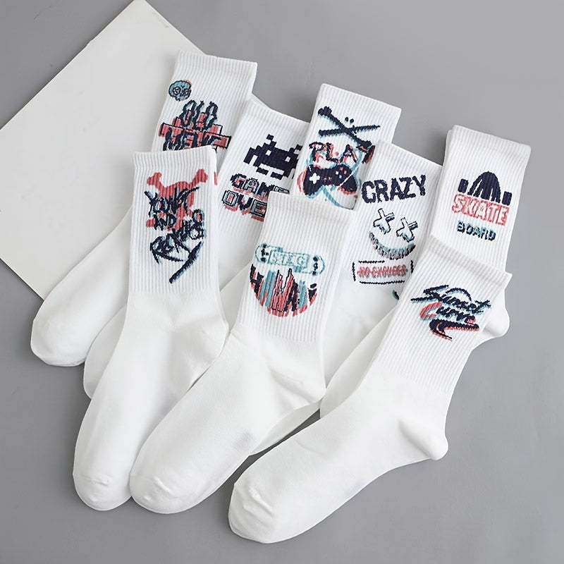 8 Pairs Funny Letter Graffiti Socks Women's Mid Tube Stockings