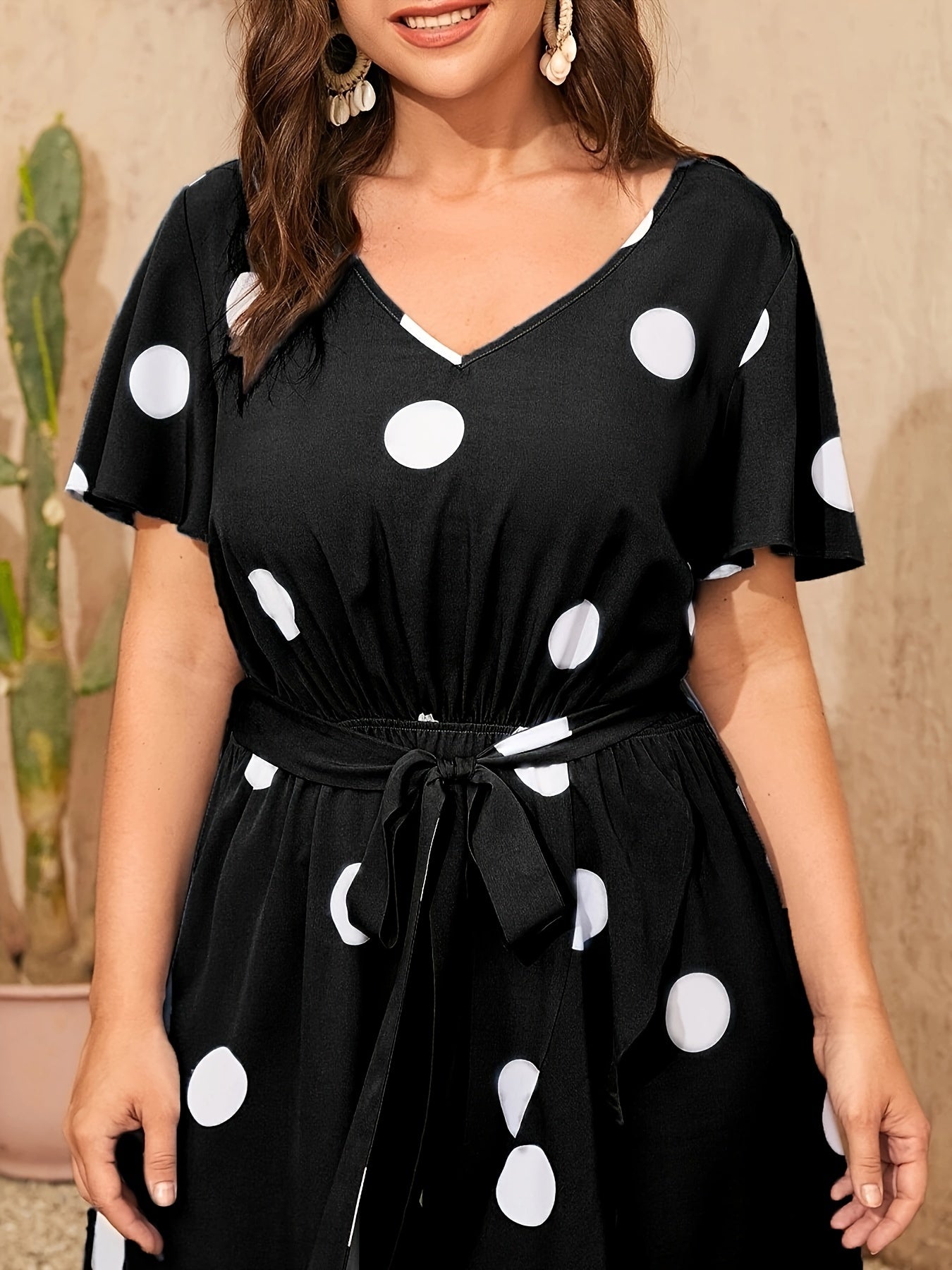  Boho Dress Women's Plus Dot Print Wrap Dress