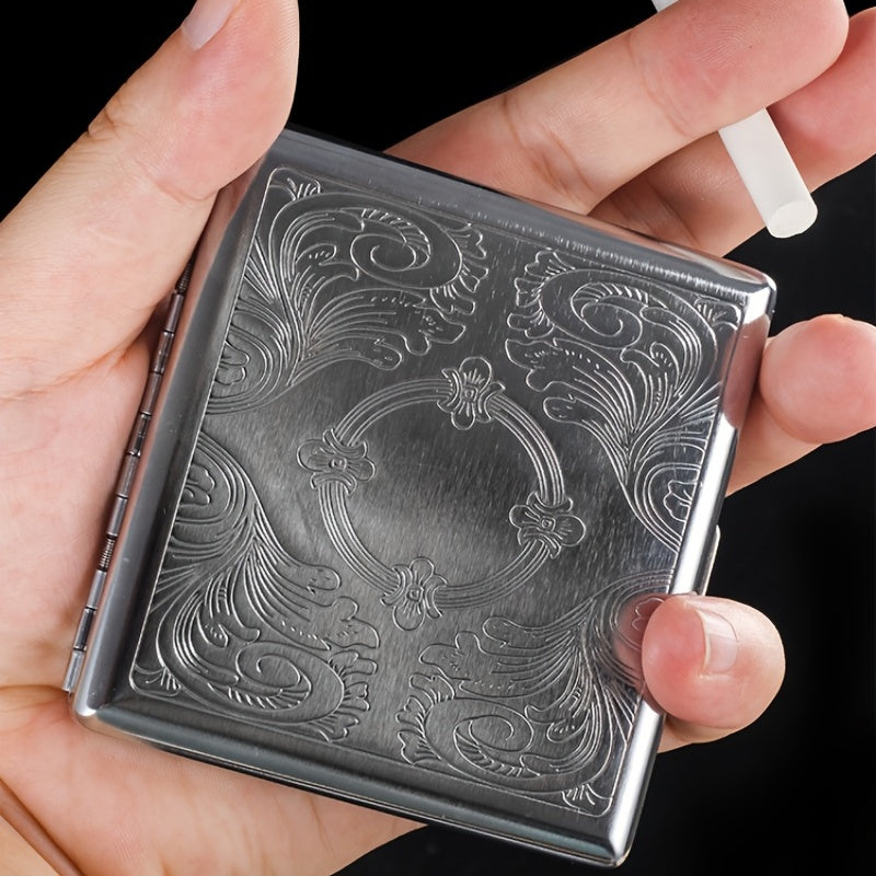 Men's 20 Pack Steel Cigarette Case, Stress Resistant, Silver Gray