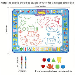 Kids Water Painting Mat - Reusable Drawing Mat with Shapes - Non Toxic Canvas