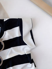 Girls' Striped Print Sleeveless Dress Slim Fit