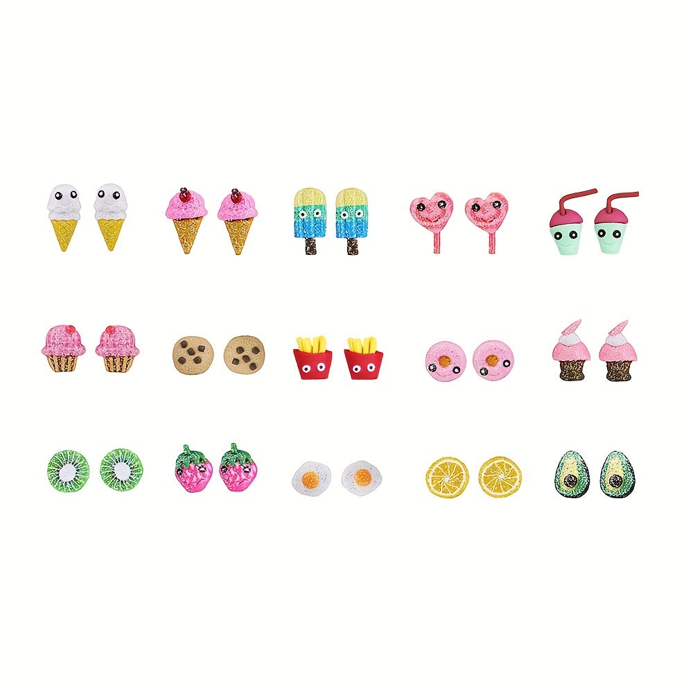15 Pairs Hypoallergenic Animal Unicorn Donut Stud Earrings for Girls