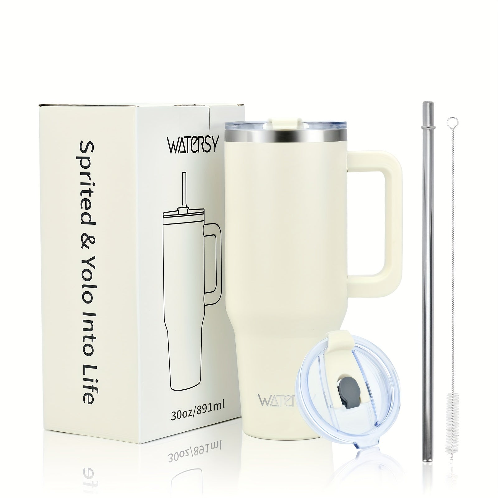 WATERSY 30oz 40oz Stainless Steel Travel Mug with Straw Lid & Handle