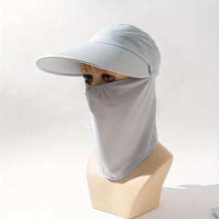 Solid Visor Hat With Detachable Face Covering Mesh UV Protection