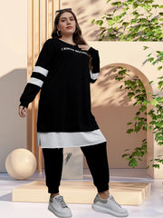 Colorblock Slogan Plus Print 2 Piece Set