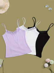 3pcs Lace V Neck Cami Top Lounge Tops