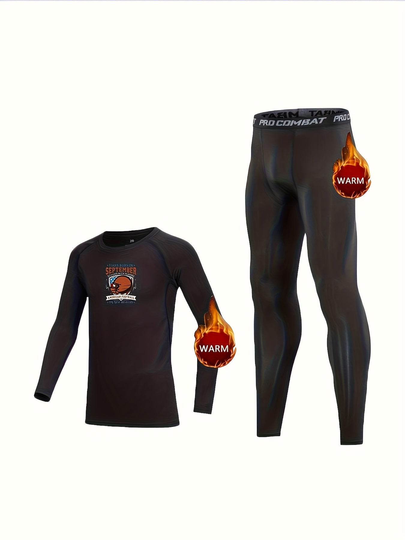 2pcs Toddler Fleece Football Set Long Sleeve Shirt & Warm Pant