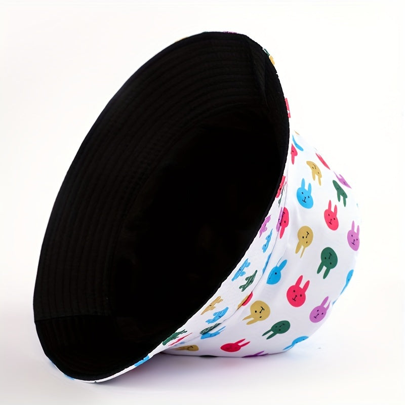 Colorful Rabbit Print Bucket Hat Lightweight Sunshade