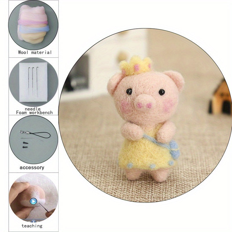 Piggy Felt Craft Kit DIY Embroidery Wool Stitch Needlework Toy Gift