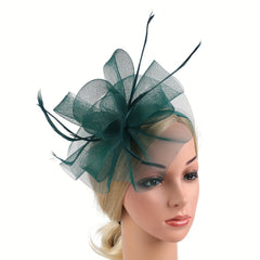 Green Feather Fascinator Headband for Bridal Tea Party