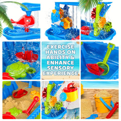 4 Layer Sand and Water Table Toy Set with Rain Shower Splash Pool
