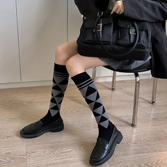 3 Pairs Cat & Argyle Calf Socks Bow Knee High Socks Women's Stockings