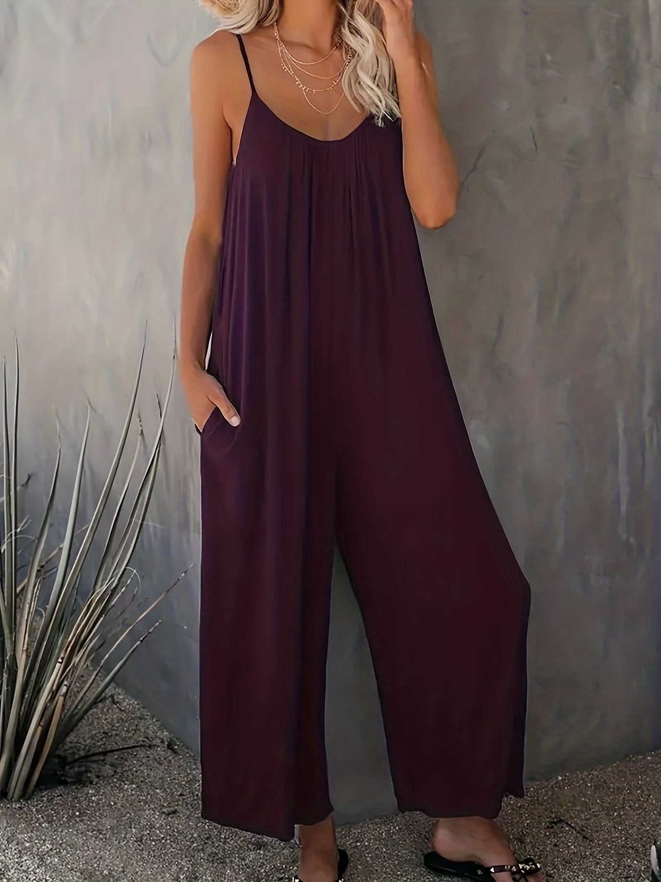  V Neck Wide Leg Summer Jumpsuit