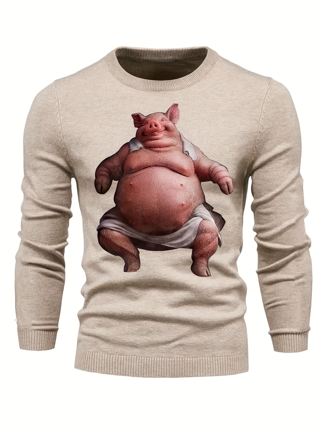 Funny Fat Pig Pattern Men's Knitted Sweater