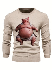 Funny Fat Pig Pattern Men's Knitted Sweater