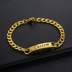 Personalized Name Men's Bracelet Engraved Stainless Steel Golden Nameplate Gift