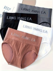 4pcs High Waist Letter Print Briefs Comfy & Breathable Panties Women's Lingerie