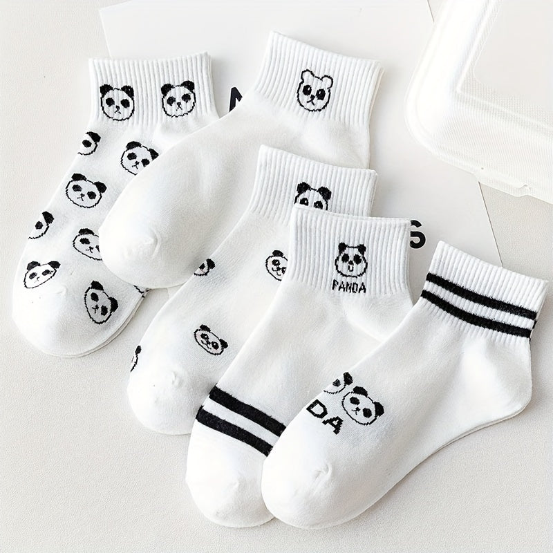 5 Pairs Cartoon Panda Print Socks Comfy & Crew Socks Women's Stockings