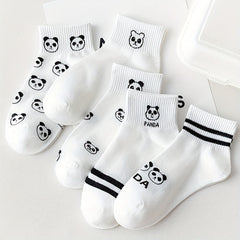 5 Pairs Cartoon Panda Print Socks Comfy & Crew Socks Women's Stockings