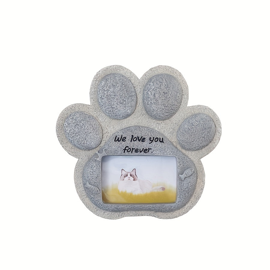 Paw Shaped Pet Memorial Stone with Photo Frame for Dogs or Cats