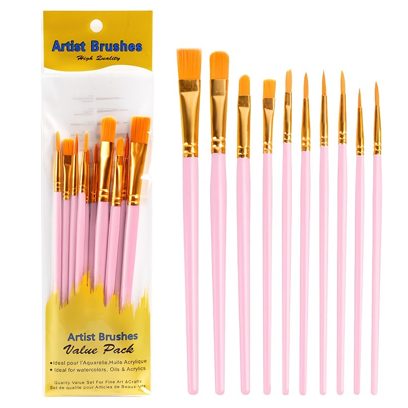 10pcs Watercolor Gouache Painting Brush Set Round Pointed Hook Pen Hair Brushes