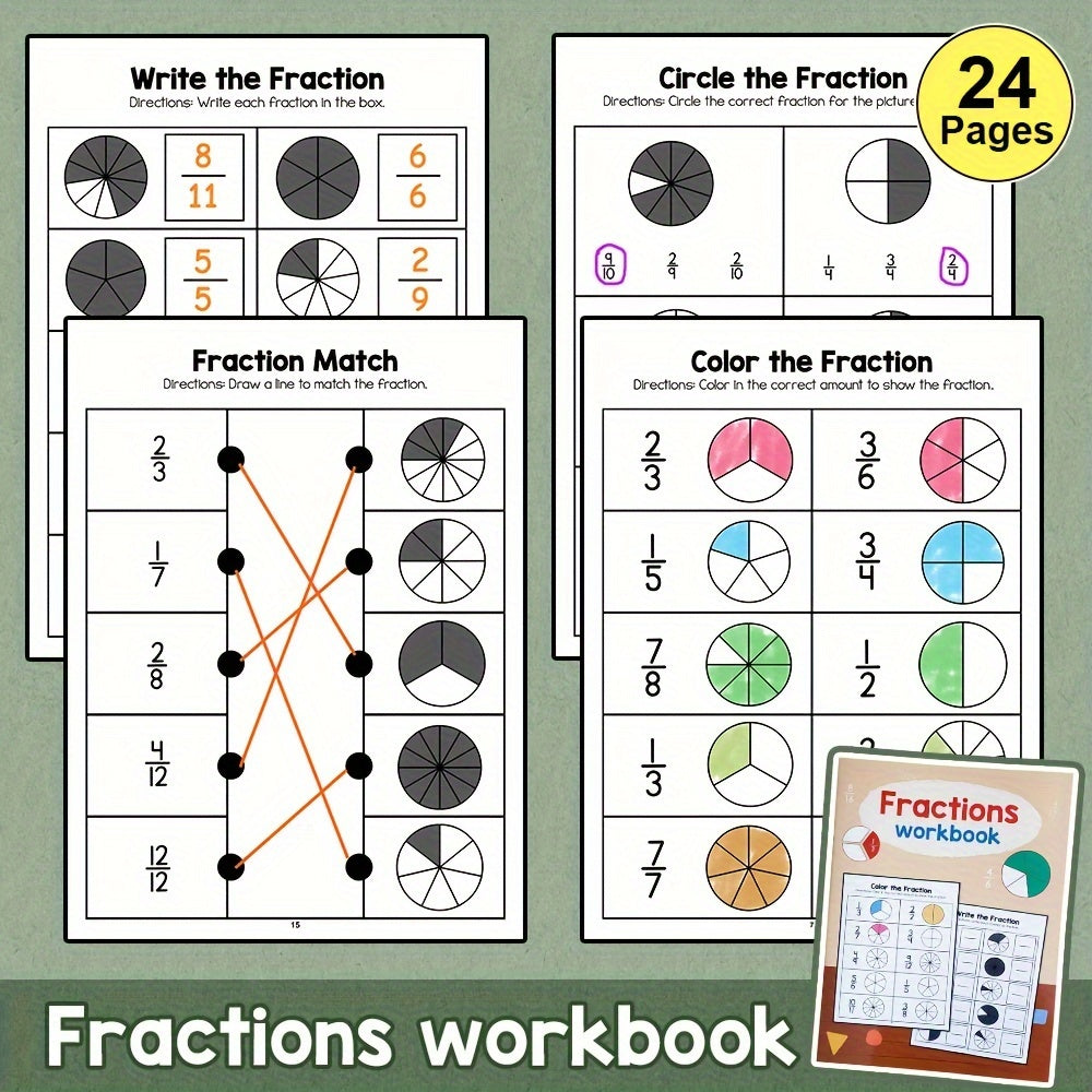 Math Practice Worksheets for Kids Learning Fractions